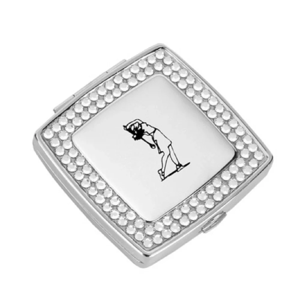 Navika LPGA Women's Golfer Swarovski Crystal Compact Mirror in Silver